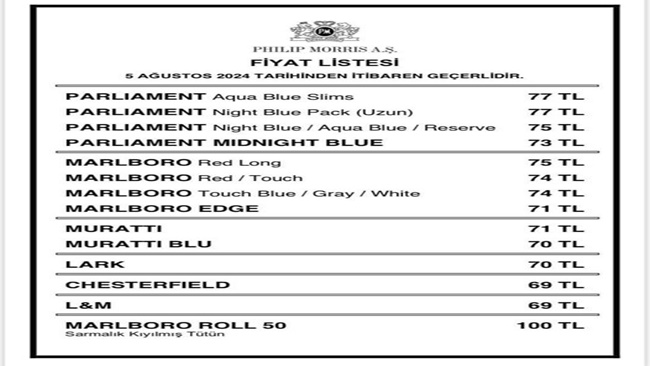 SÄ°GARA PAKETÄ° 77 TL OLDU