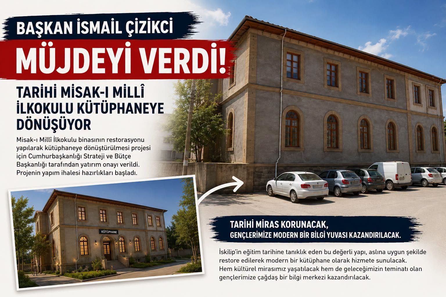 TARİHİ MİSAK-I MİLLÎ İLKOKULU KÜTÜPHANEYE DÖNÜŞÜYOR